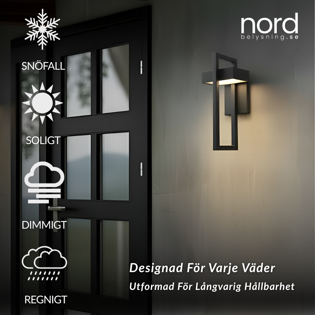 Utomhus Vägglampa LED Vattentät Svart Aluminiumlampa för Trädgård och Entré