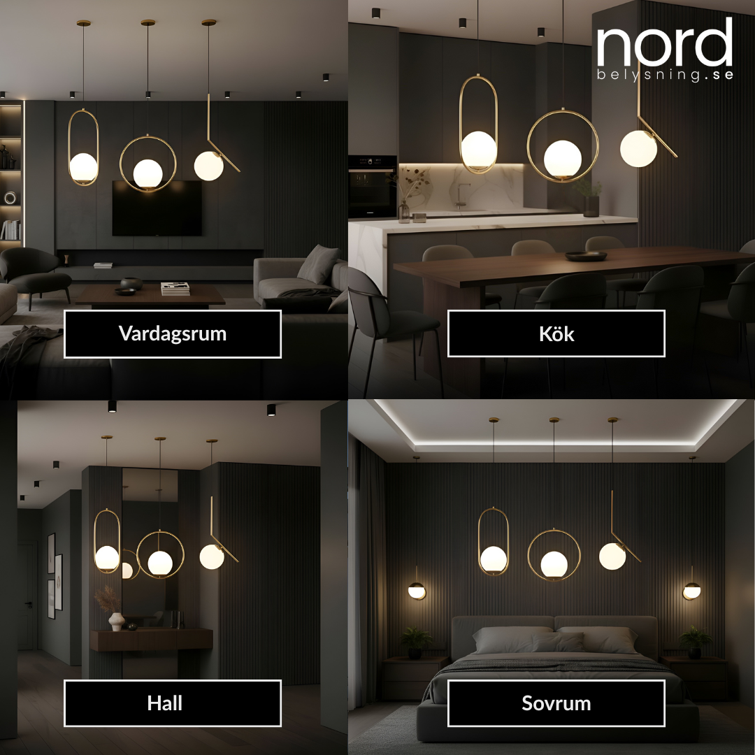 Pendellampa Glasglob LED Hängande Lampa i Metall för Vardagsrum, Sovrum och Kök