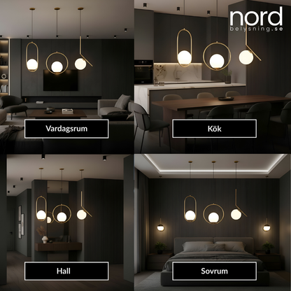Pendellampa Glasglob LED Hängande Lampa i Metall för Vardagsrum, Sovrum och Kök