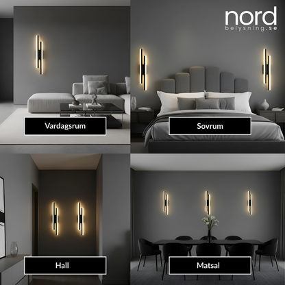 Svart LED-vägglampa med Dubbla Ljuslinjer För Sovrum, Vardagsrum och Hall