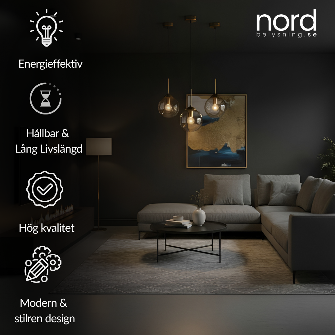 Pendellampa Glasglob LED Hängande Lampa i Metall för Matsal, Sovrum och Vardagsrum