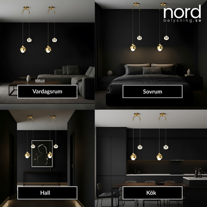 Pendellampa Kristall Glas Hängande Lampa i Guld för Sovrum, Vardagsrum och Kök