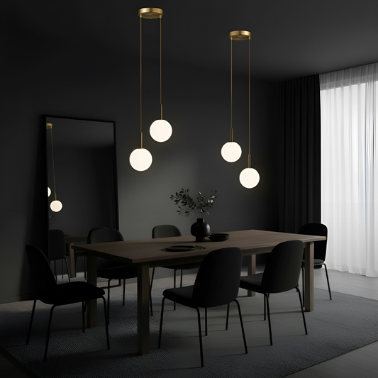 Pendellampa LED Dubbel Glasglob Hängande Lampa i Guld för Sovrum, Vardagsrum och Kök