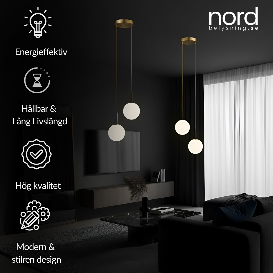 Pendellampa LED Dubbel Glasglob Hängande Lampa i Guld för Sovrum, Vardagsrum och Kök