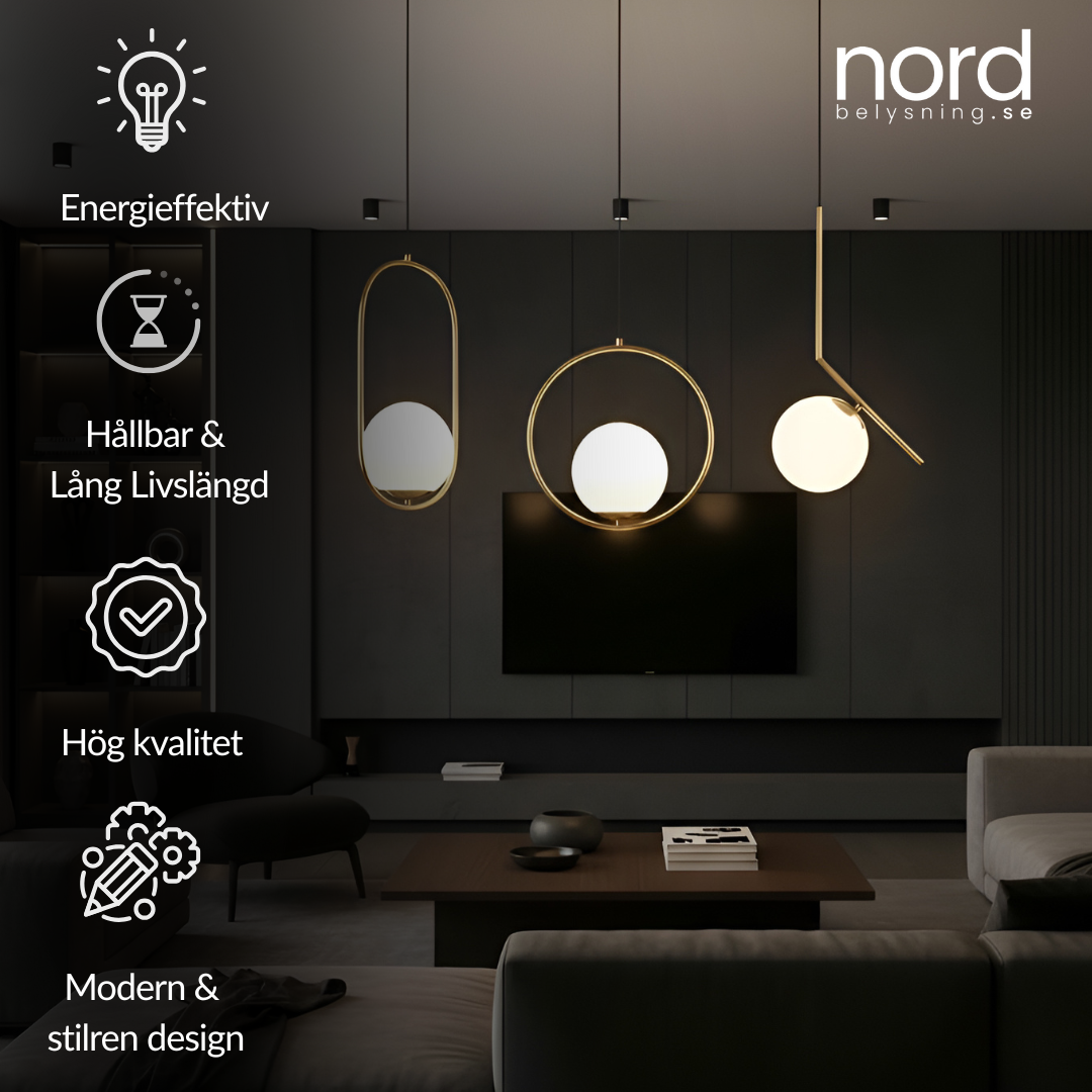 Pendellampa Glasglob LED Hängande Lampa i Metall för Vardagsrum, Sovrum och Kök
