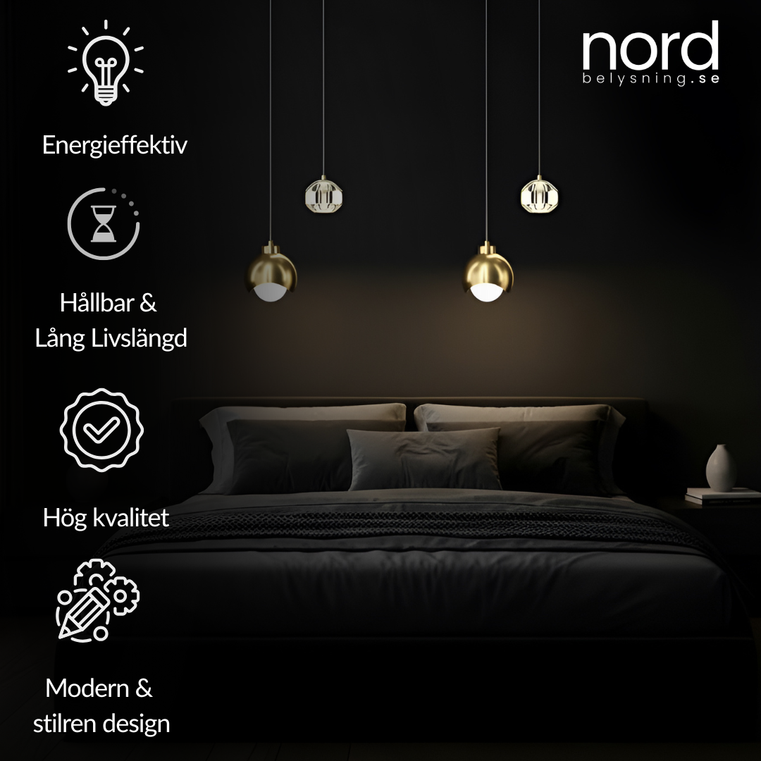 Pendellampa Kristall Glas Hängande Lampa i Guld för Sovrum, Vardagsrum och Kök