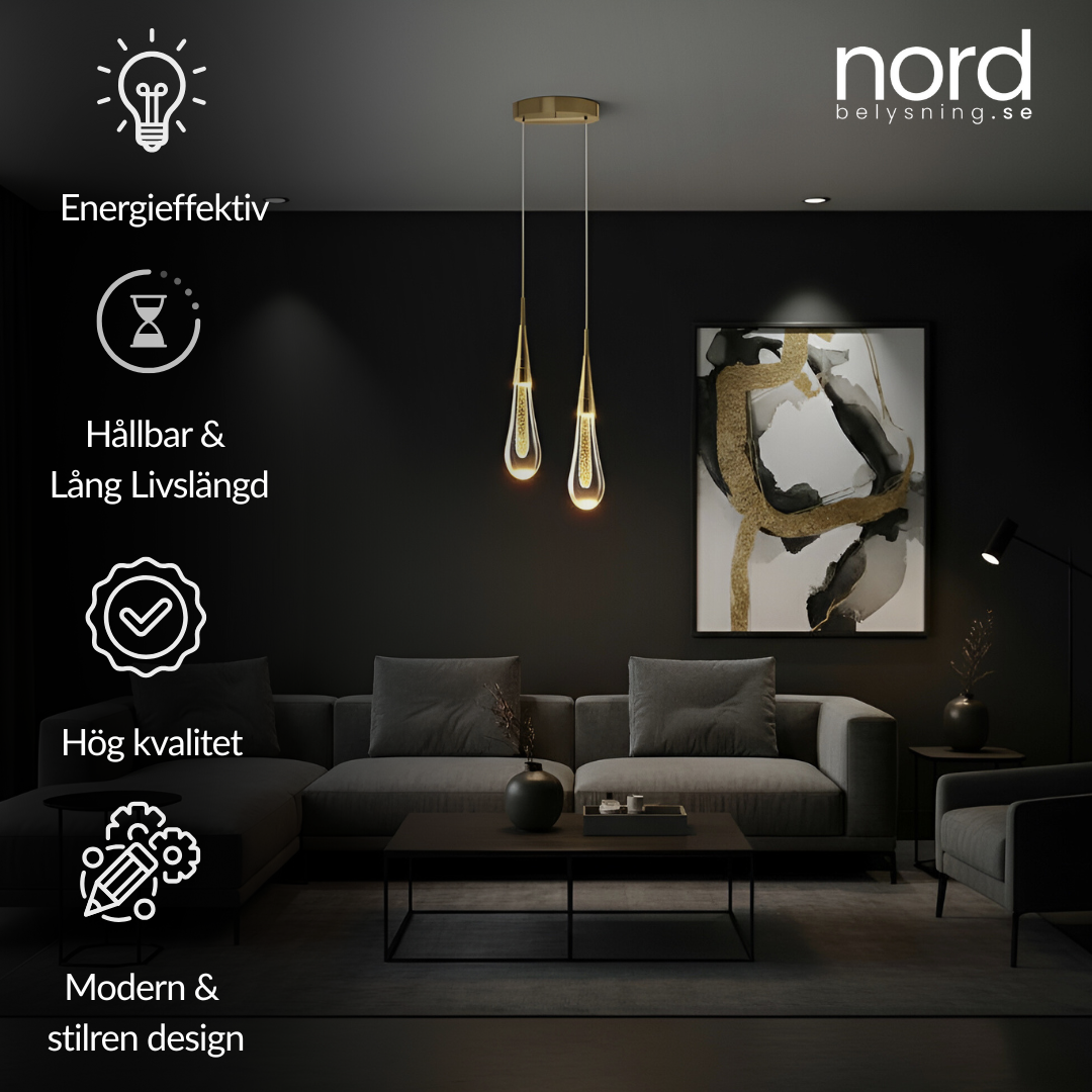 Pendellampa LED Hängande Droppformad Lampa i Metall för Sovrum, Vardagsrum och Kök