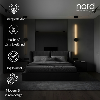 Vägglampa LED I-Formad Lång Väggbelysning i Svart för Sovrum, Vardagsrum och Hall