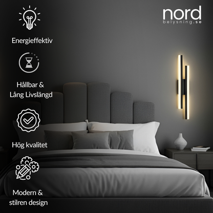 Svart LED-vägglampa med Dubbla Ljuslinjer För Sovrum, Vardagsrum och Hall