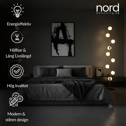 Nordisk Golvlampa med Frostat Glas och Järnstativ för Vardagsrum, Sovrum och Hall