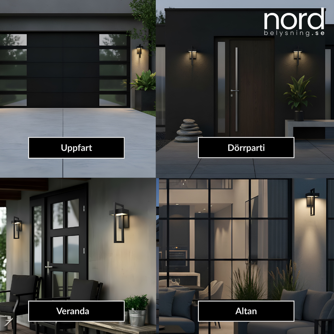 Utomhus Vägglampa LED Vattentät Svart Aluminiumlampa för Trädgård och Entré