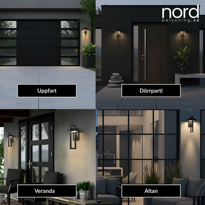 Utomhus Vägglampa LED Vattentät Svart Aluminiumlampa för Trädgård och Entré