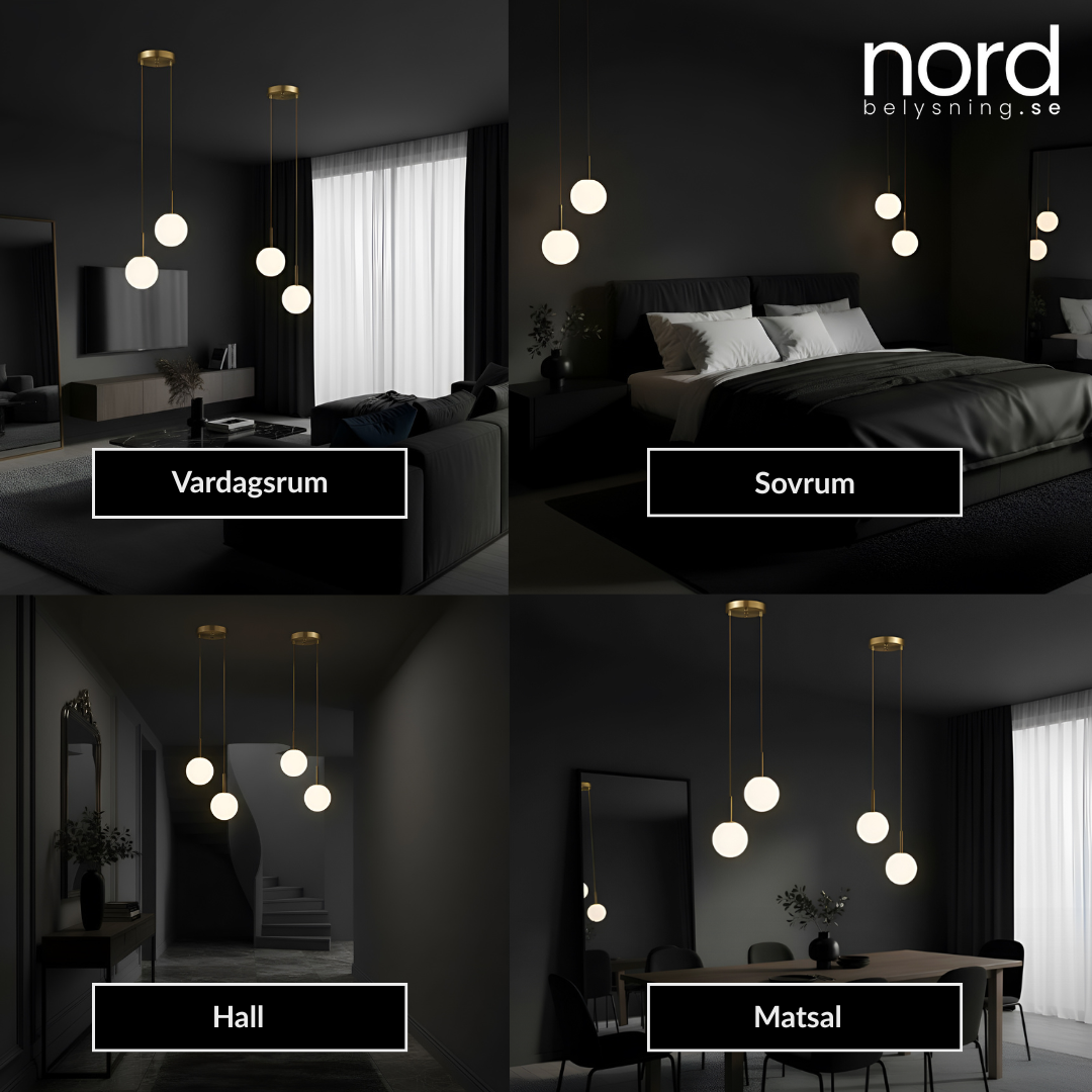 Pendellampa LED Dubbel Glasglob Hängande Lampa i Guld för Sovrum, Vardagsrum och Kök