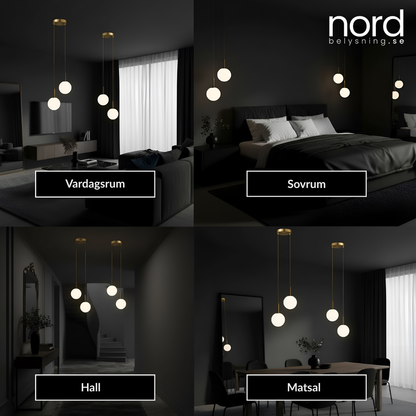 Pendellampa LED Dubbel Glasglob Hängande Lampa i Guld för Sovrum, Vardagsrum och Kök