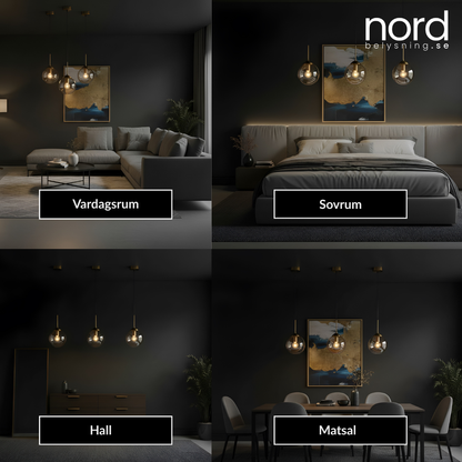 Pendellampa Glasglob LED Hängande Lampa i Metall för Matsal, Sovrum och Vardagsrum