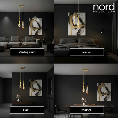 Pendellampa LED Hängande Droppformad Lampa i Metall för Sovrum, Vardagsrum och Kök