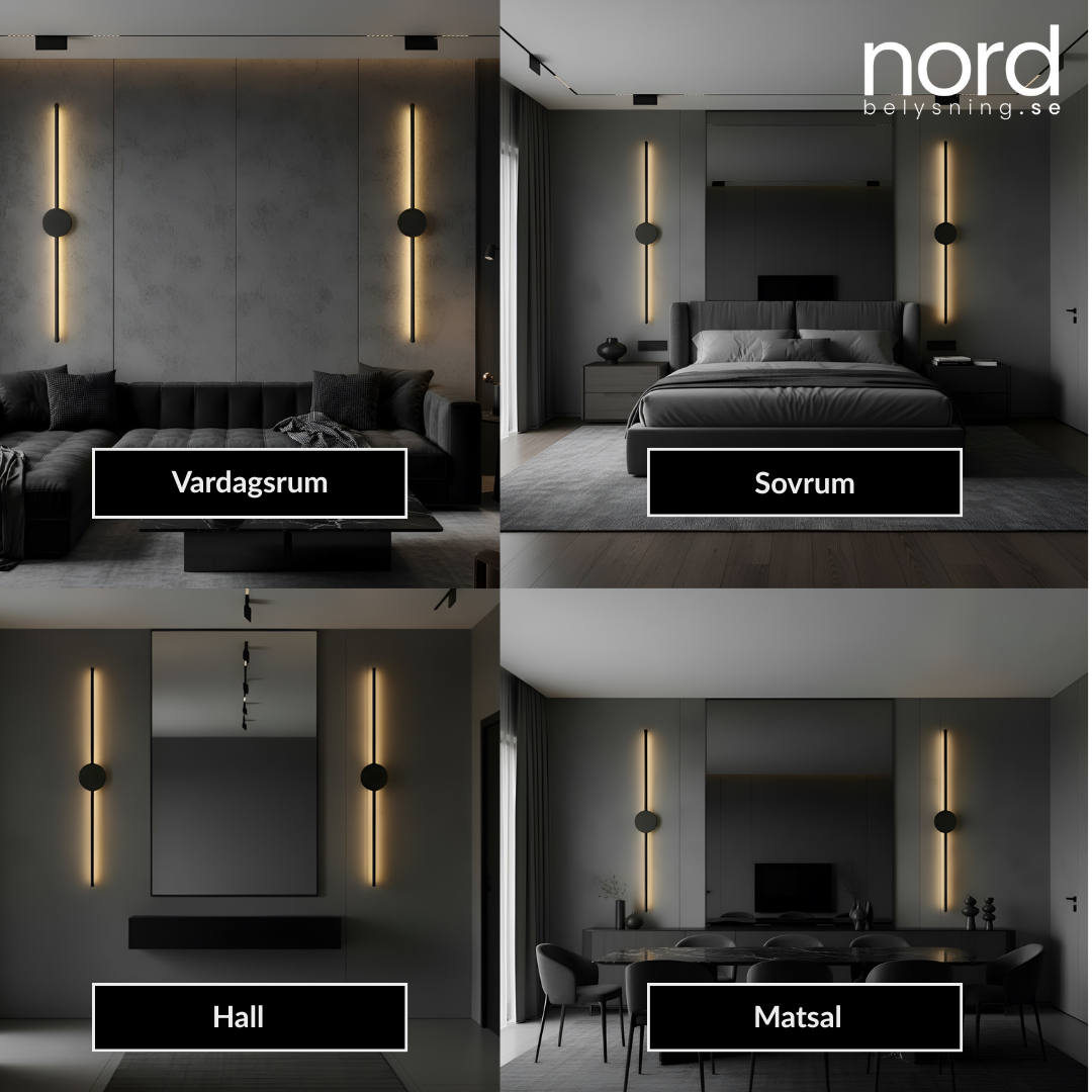 Vägglampa LED I-Formad Lång Väggbelysning i Svart för Sovrum, Vardagsrum och Hall