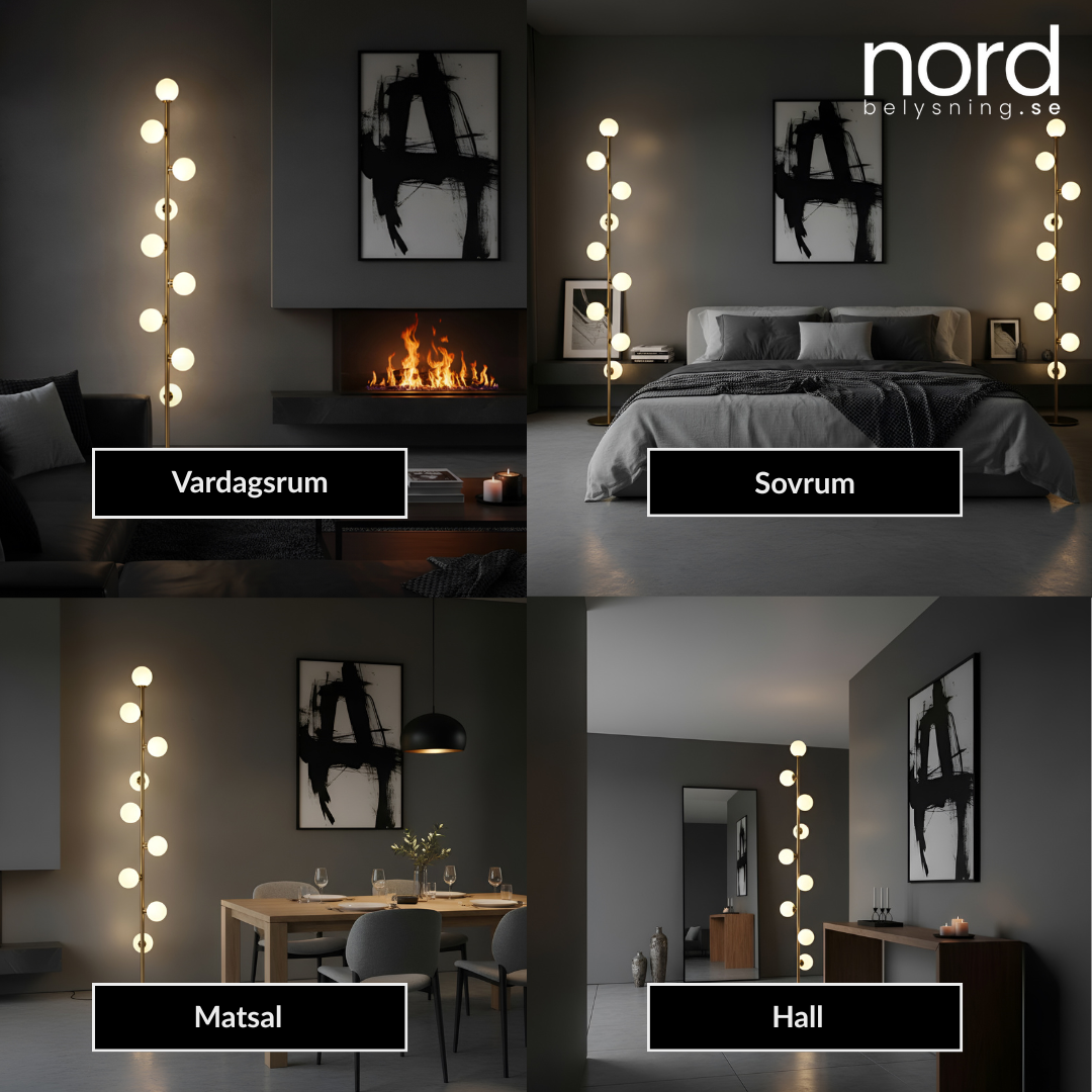 Nordisk Golvlampa med Frostat Glas och Järnstativ för Vardagsrum, Sovrum och Hall