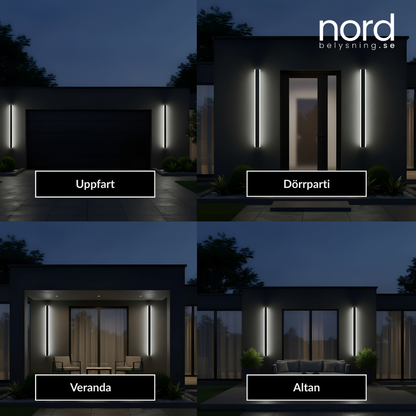 Utomhus Vägglampa Lång LED Vattentät Metalllampa för Villa och Trädgård