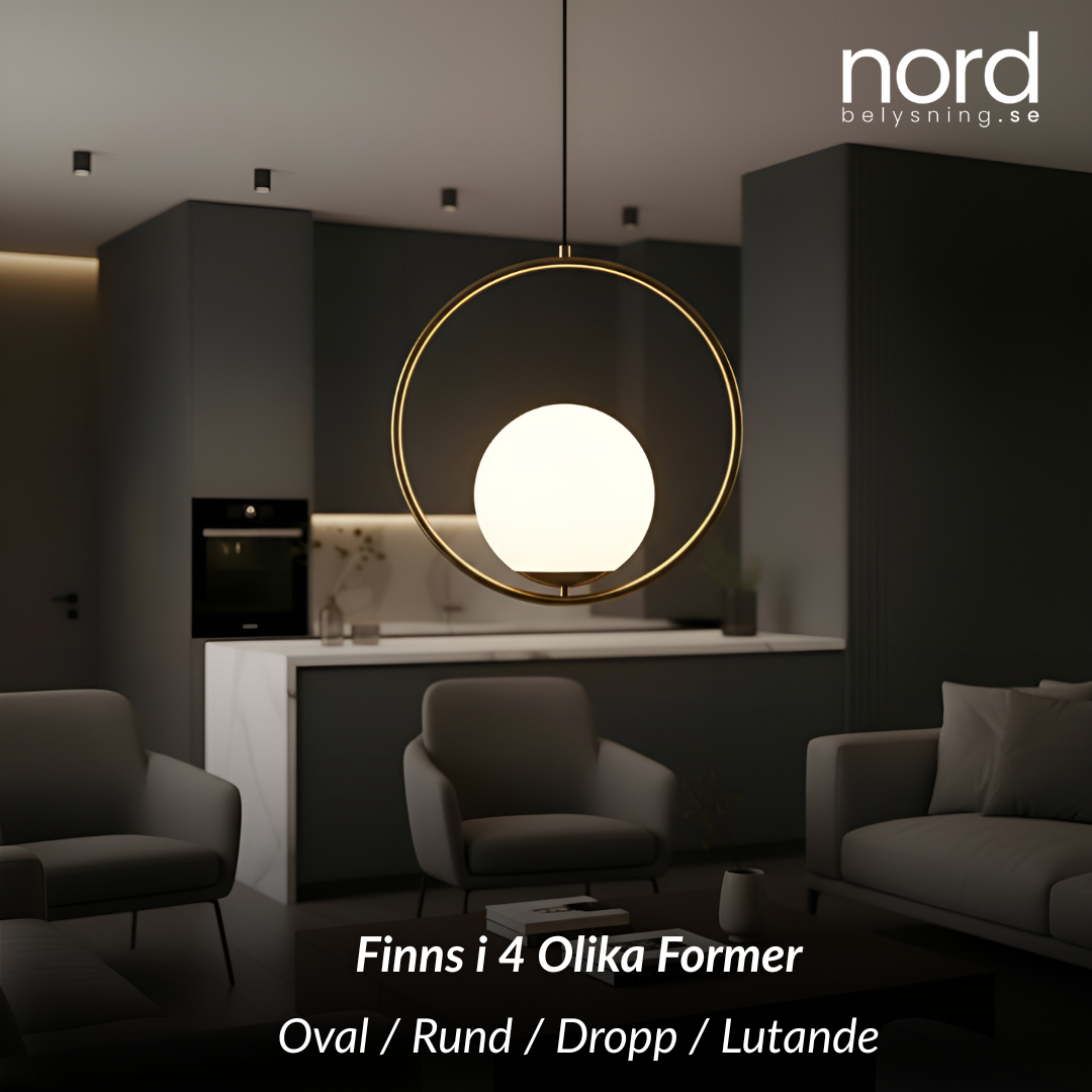 Pendellampa Glasglob LED Hängande Lampa i Metall för Vardagsrum, Sovrum och Kök