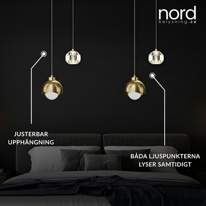 Pendellampa Kristall Glas Hängande Lampa i Guld för Sovrum, Vardagsrum och Kök