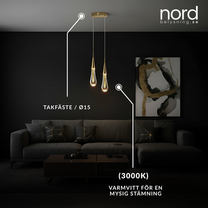 Pendellampa LED Hängande Droppformad Lampa i Metall för Sovrum, Vardagsrum och Kök