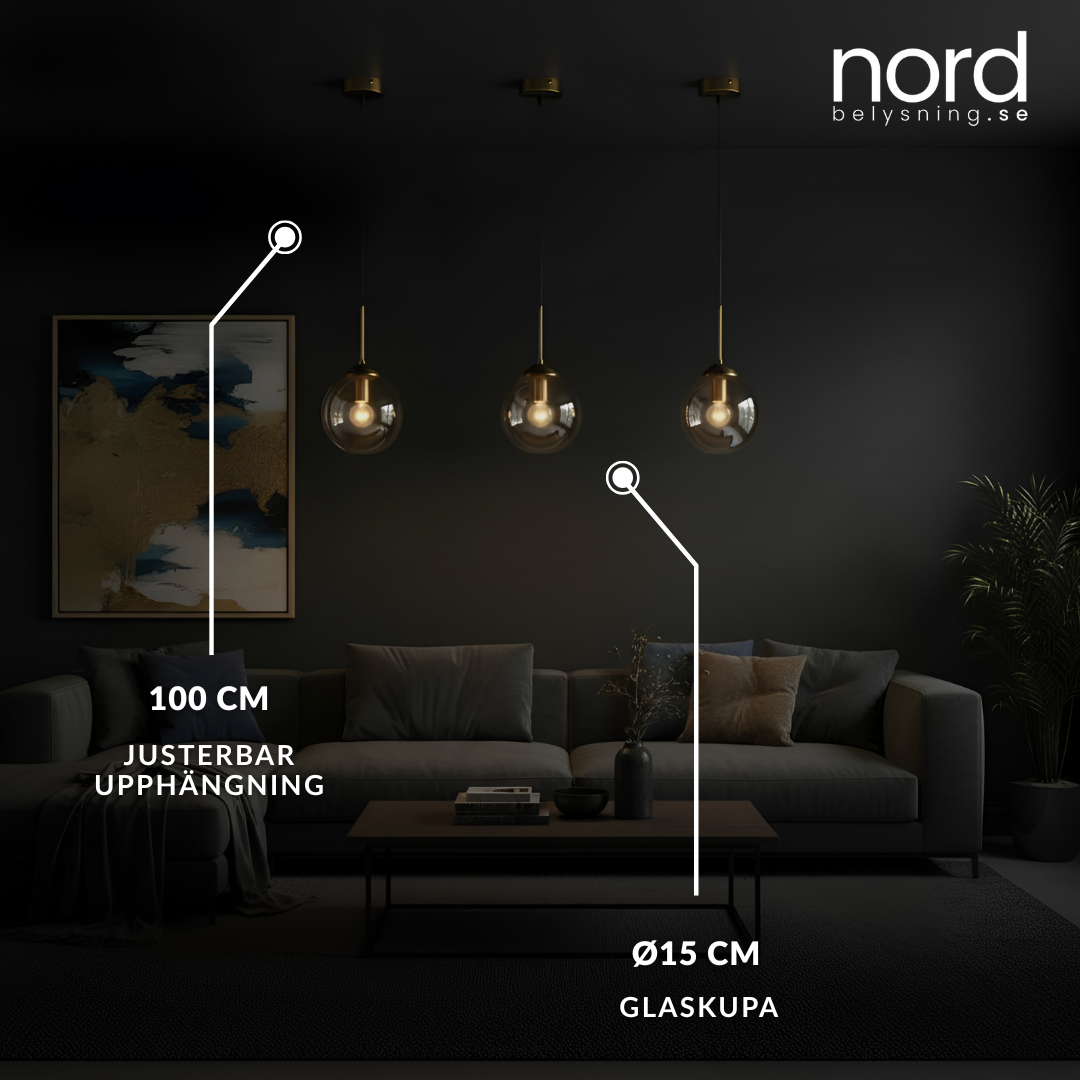 Pendellampa Glasglob LED Hängande Lampa i Metall för Matsal, Sovrum och Vardagsrum