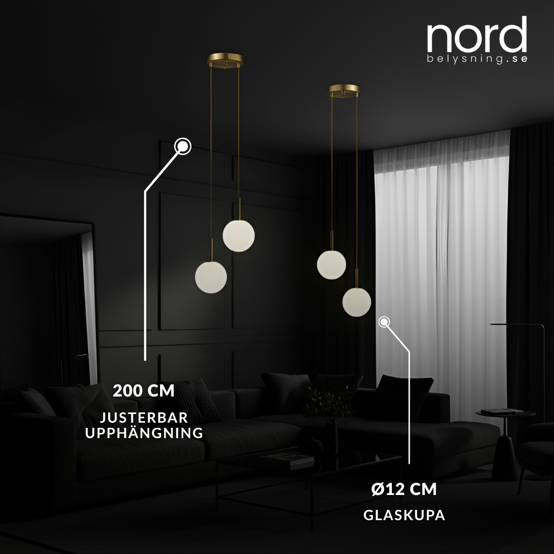 Pendellampa LED Dubbel Glasglob Hängande Lampa i Guld för Sovrum, Vardagsrum och Kök
