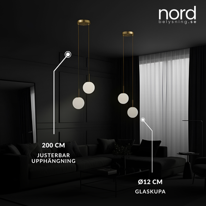 Pendellampa LED Dubbel Glasglob Hängande Lampa i Guld för Sovrum, Vardagsrum och Kök