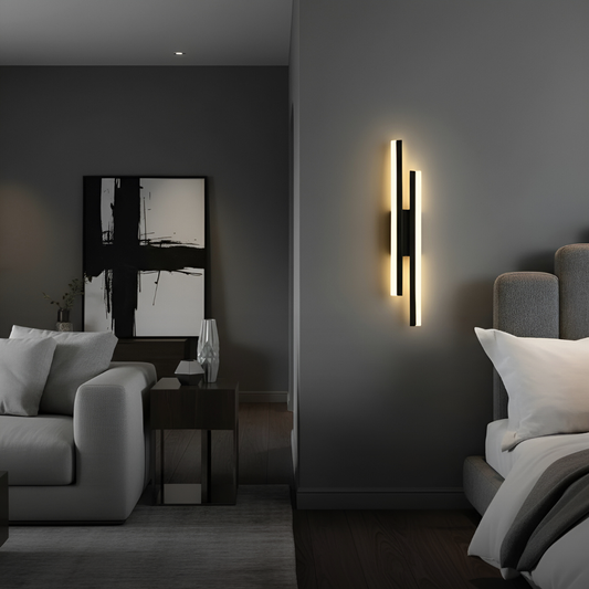 Svart LED-vägglampa med Dubbla Ljuslinjer För Sovrum, Vardagsrum och Hall