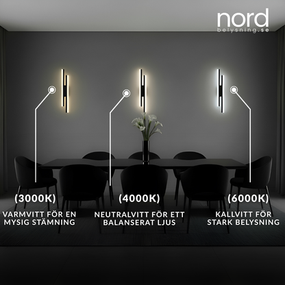 Svart LED-vägglampa med Dubbla Ljuslinjer För Sovrum, Vardagsrum och Hall