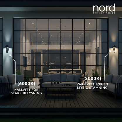 Utomhus Vägglampa LED Vattentät Svart Aluminiumlampa för Trädgård och Entré