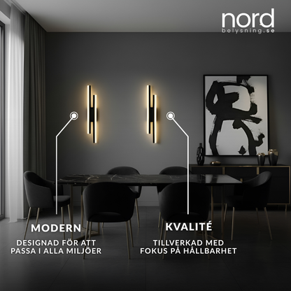Svart LED-vägglampa med Dubbla Ljuslinjer För Sovrum, Vardagsrum och Hall