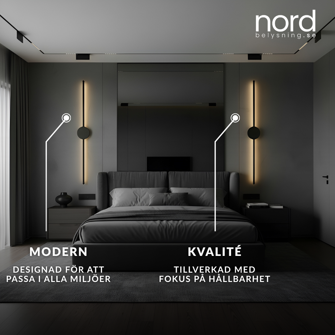 Vägglampa LED I-Formad Lång Väggbelysning i Svart för Sovrum, Vardagsrum och Hall