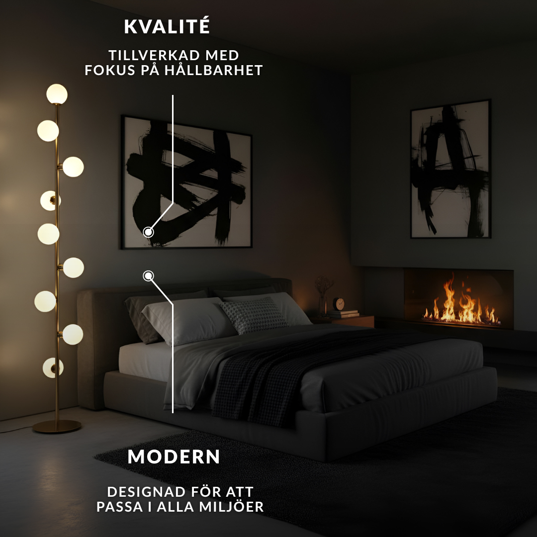 Nordisk Golvlampa med Frostat Glas och Järnstativ för Vardagsrum, Sovrum och Hall