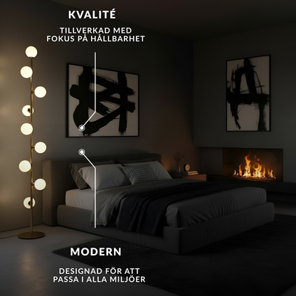 Nordisk Golvlampa med Frostat Glas och Järnstativ för Vardagsrum, Sovrum och Hall