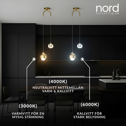 Pendellampa Kristall Glas Hängande Lampa i Guld för Sovrum, Vardagsrum och Kök