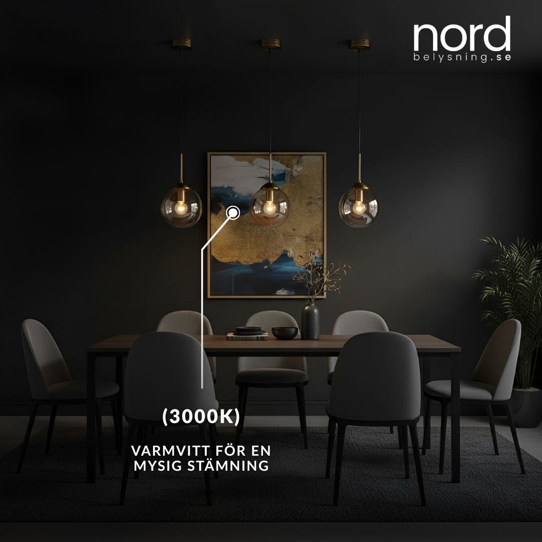 Pendellampa Glasglob LED Hängande Lampa i Metall för Matsal, Sovrum och Vardagsrum